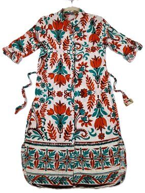 Fig And Flower Anthropologie Sz L Shirt Dress 3/4 Sleeves Collared Belted
